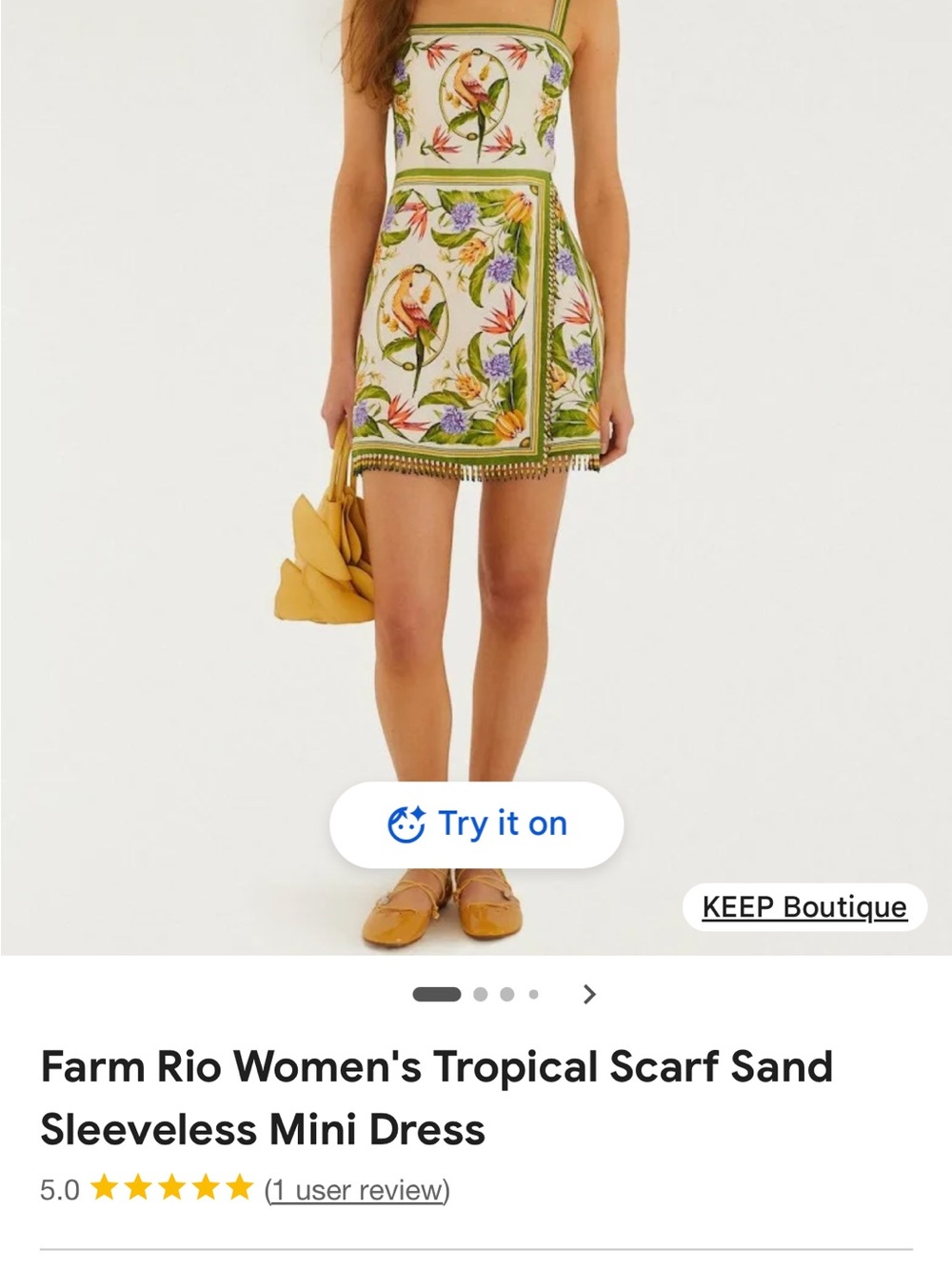 FARM Rio Cream Sundress with Green Trim and Multicolor Bird Print - Picture 3 of 4